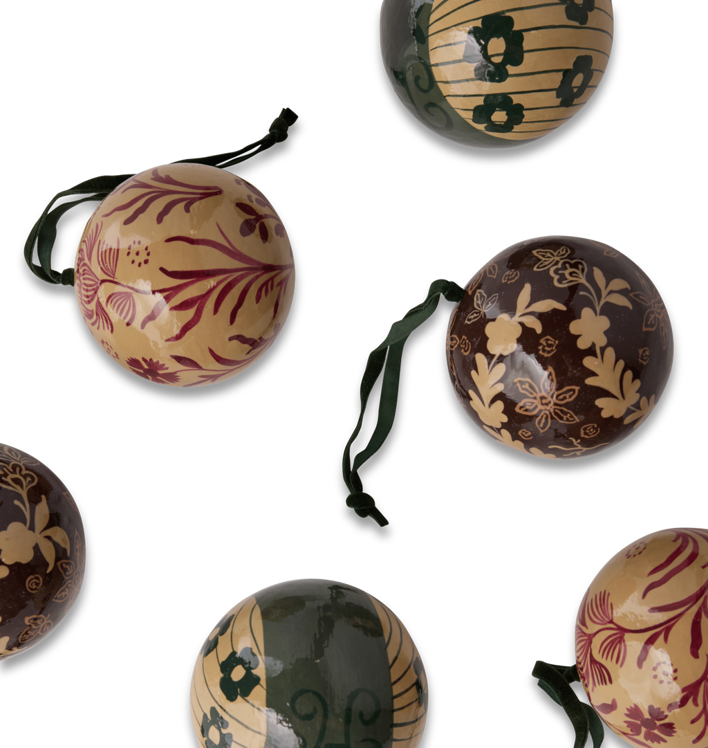 Warm Tidings Hand Painted Paper Mache Ornament Set S/6