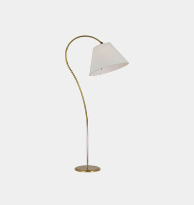 Dume Large Arched Floor Lamp Antique Brass Linen