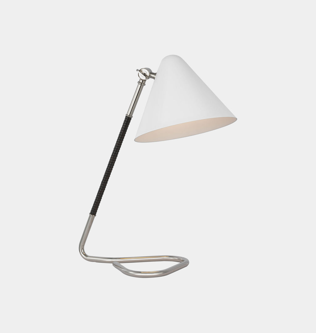 Laken Small Desk Lamp Polished Nickel Black Rattan