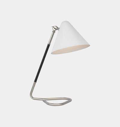 Laken Small Desk Lamp Polished Nickel Black Rattan