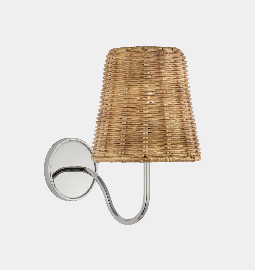 Lyndsie Small Sconce Polished Nickel Natural Wicker